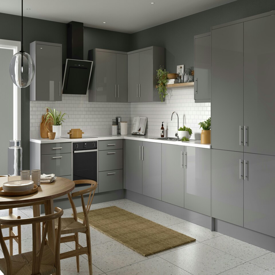 image 1 of 3 Drawer Base Unit 800mm w/ Slab Cabinet Door - Super Gloss Dust Grey Grey | Super Gloss Dust Grey