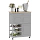 image 1 of HOMCOM Modern Kitchen Trolley, Rolling Island Storage Cart with Drawer, 9-bottle Wine Rack, Door Cabinets, Wooden Countertop, Grey