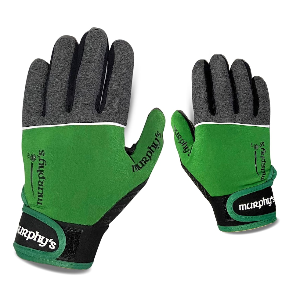 image 1 of Murphys V2 Gaelic Football Adult's Gloves, Premium Latex Field Players Mittens, Durable Hook And Loop Closure, Grey And Green, 7, Extra Small