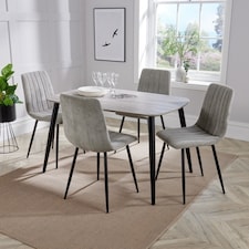 Aspen Tapered Legs Rectangular Dining Table with 4 Straight Stitch Cord Dining Chairs - Grey Oak/Black - Flat Packed Grey