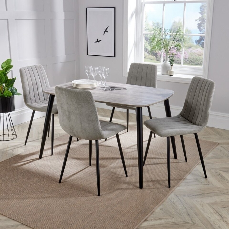 image 1 of Aspen Tapered Legs Rectangular Dining Table with 4 Straight Stitch Cord Dining Chairs - Grey Oak/Black - Flat Packed Grey
