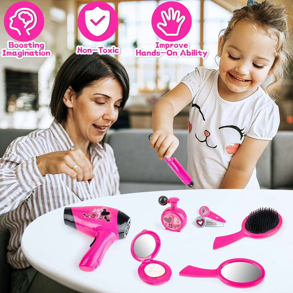 image 1 of Hairdressing & Vanity Beauty Set for Kids – Portable Role Play Styling Kit with Fashion Handbag