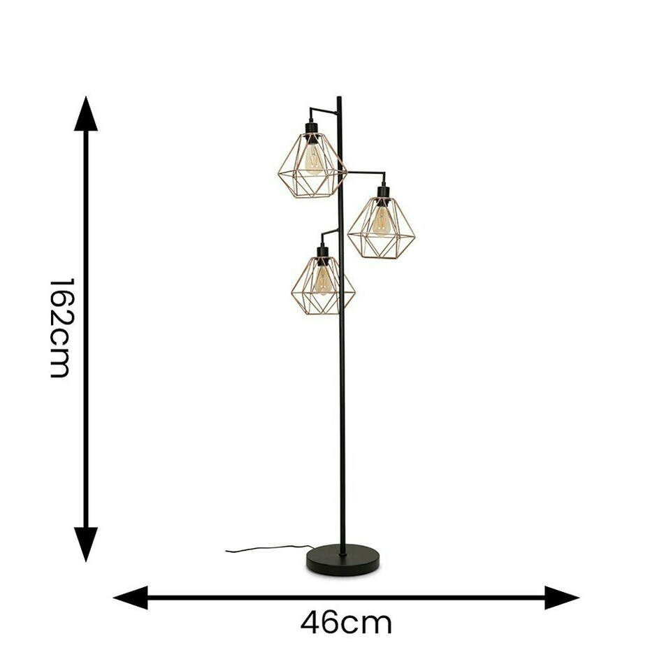 image 1 of ValueLights Balboa Painted Black Floor Lamp with Copper Tapered Shade and E27 Pear LED 4W Warm White 2700K Bulb