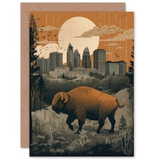Bison Forest by Urban Cityscape Modern Landscape Travel Art Card