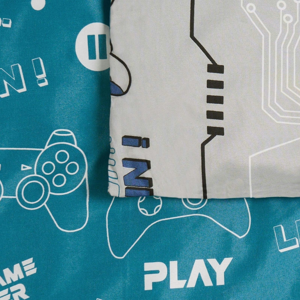 image 1 of OHS Gaming Reversible Microfibre Duvet Cover and Pillowcase Set, Single - Blue/Grey