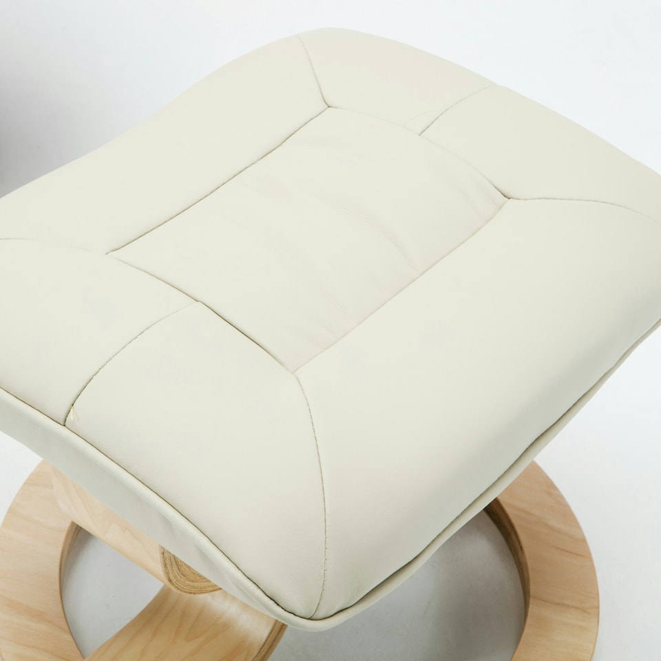 image 1 of Tuscany Bonded Leather Swivel Recliner Massage Chair w Footstool (Cream)