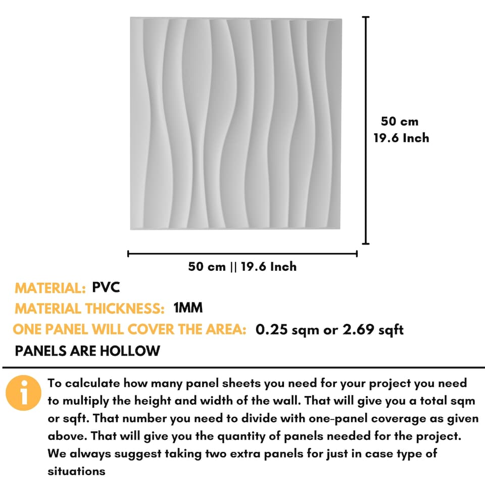 image 1 of NOVECRAFTO 3D Wall Panels (50cm x 50cm) Decorative Waves Design PVC Cladding Panel | White | White | M | 6