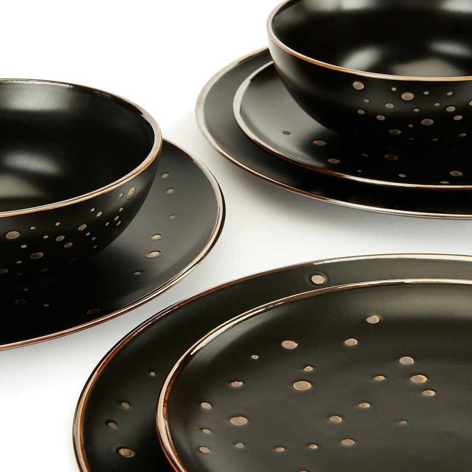 image 1 of 12pc Ebony & Gold Dinner Set