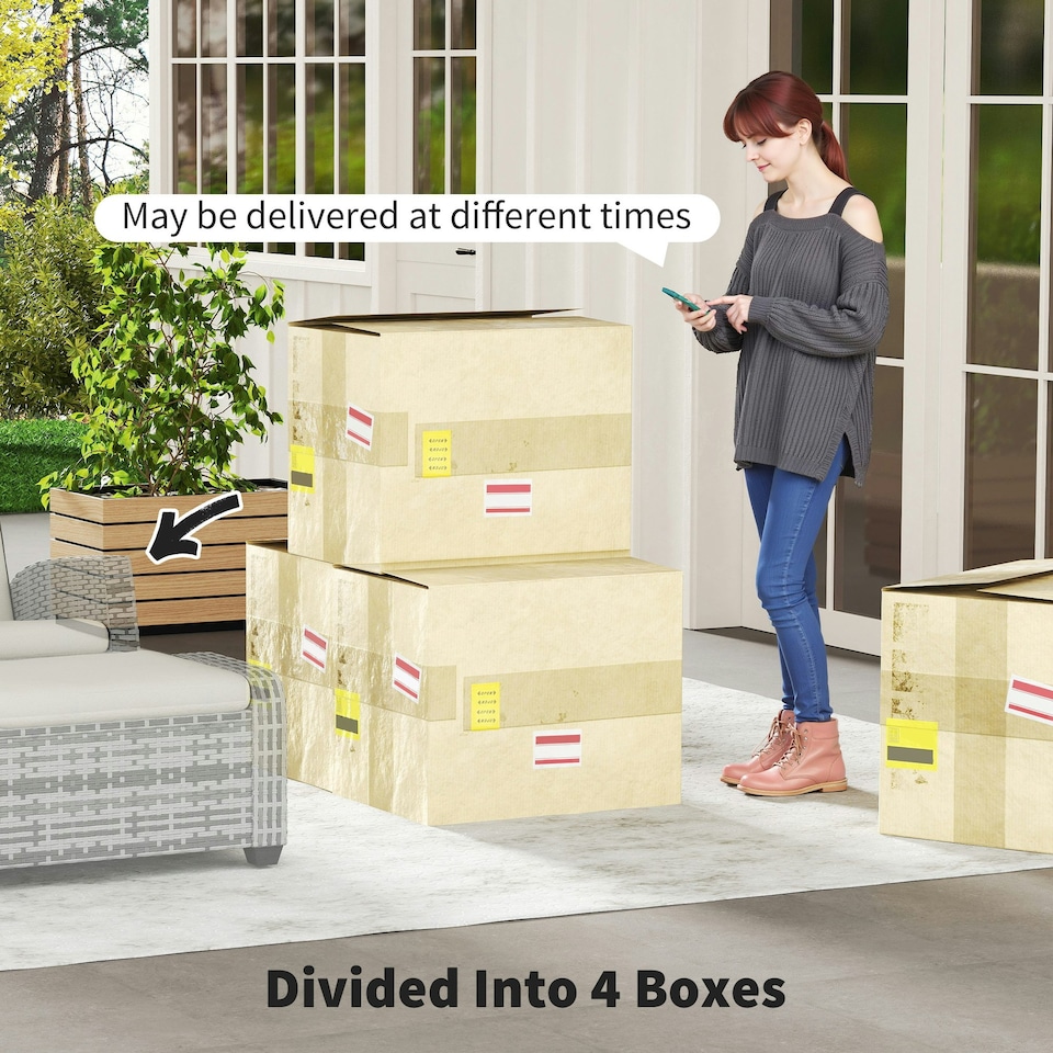 image 1 of Outsunny 5 PCs Rattan Garden Furniture Set with Reclining Chairs, Grey