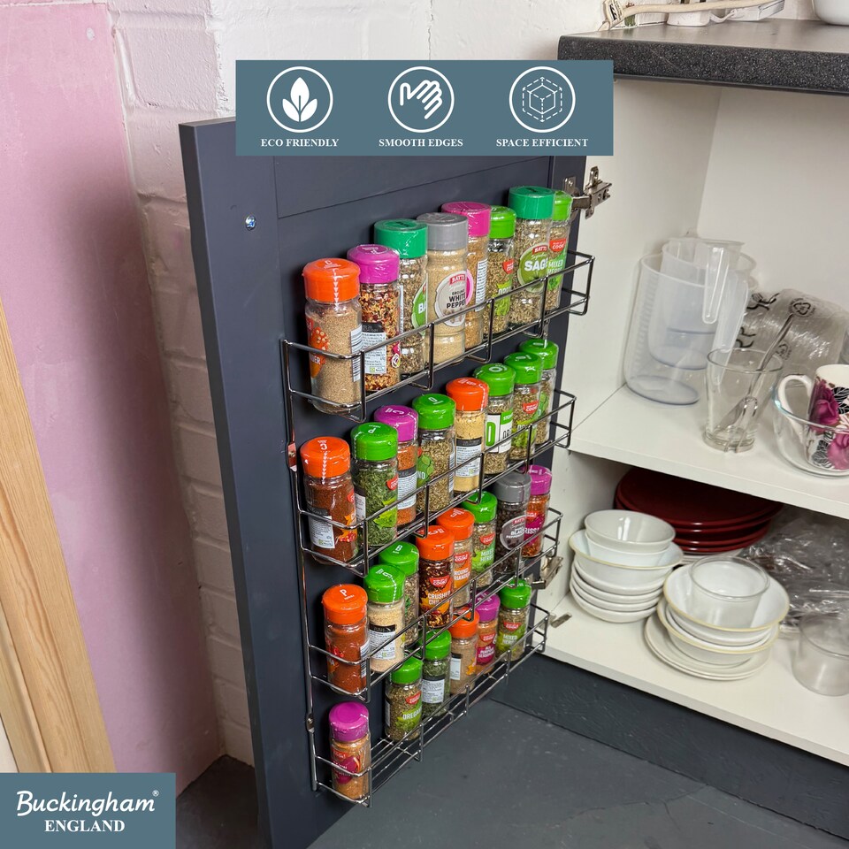 image 1 of Buckingham 4-Tier Spice Rack Cupboard Jar & Packet Organizer for Kitchen Storage 38.5 cm | Silver
