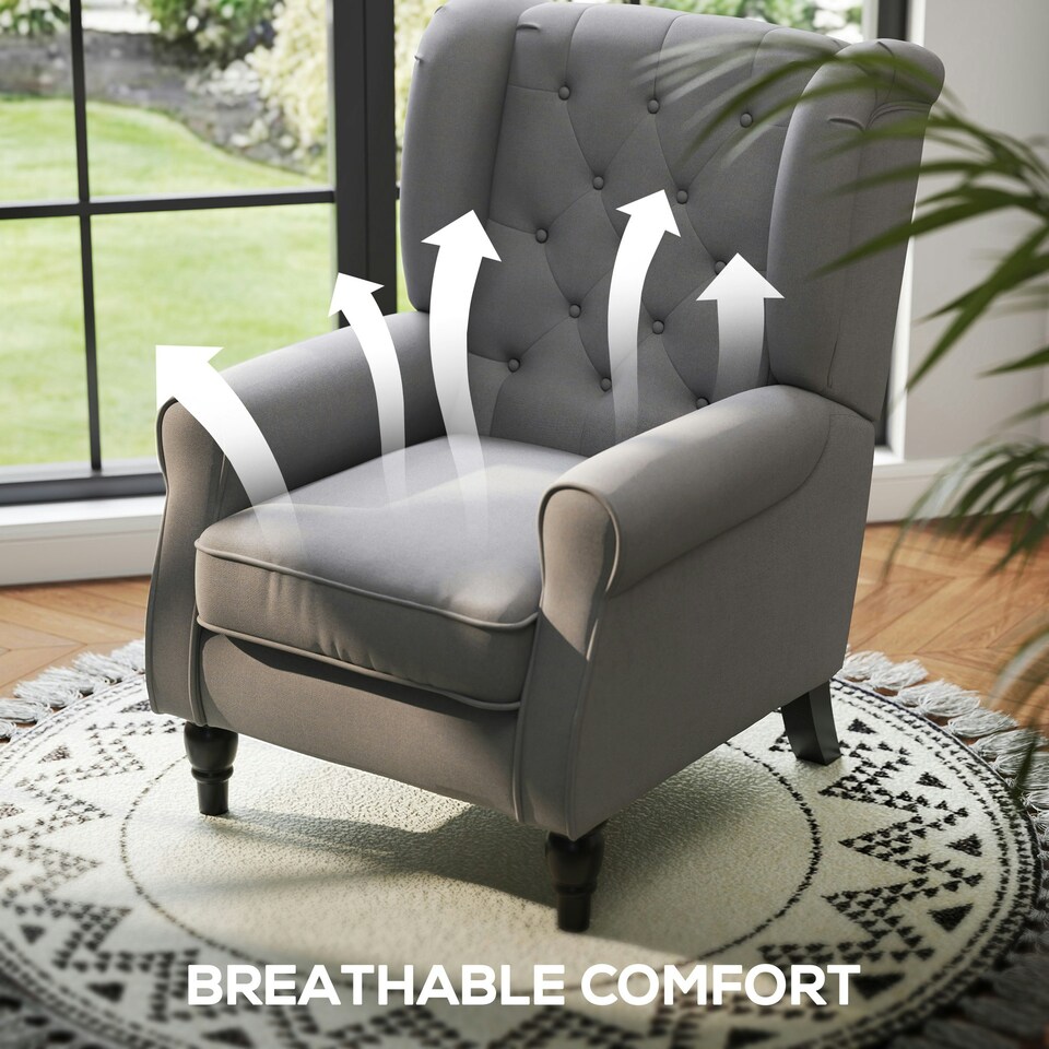 image 1 of HOMCOM Accent Armchair Home Furniture Tufted Club Wood Fabric, Dark Grey