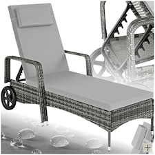 Sun Lounger - 6-position backrest, weather & UV-resistant, soft pillow, two wheels Grey | Light Grey