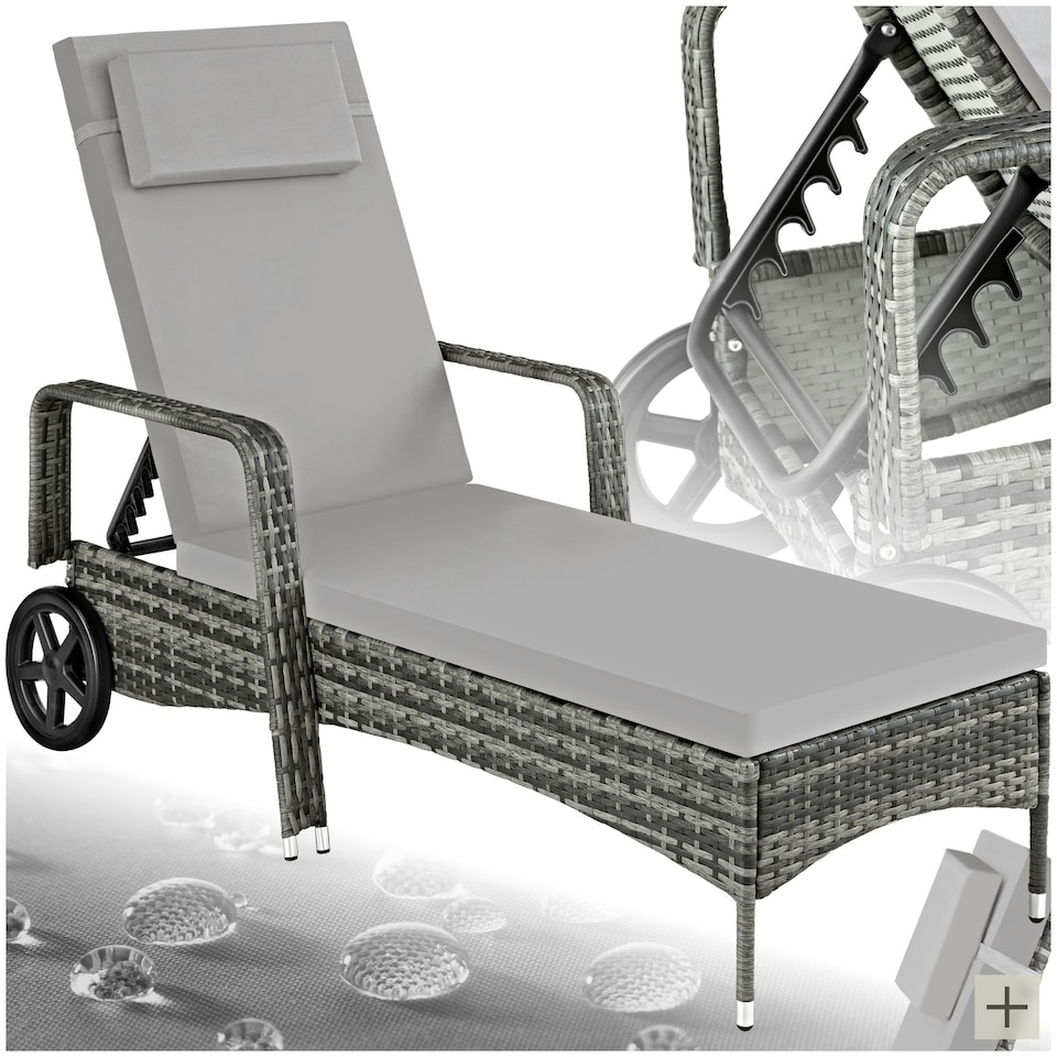 image 1 of Sun Lounger - 6-position backrest, weather & UV-resistant, soft pillow, two wheels Grey | Light Grey