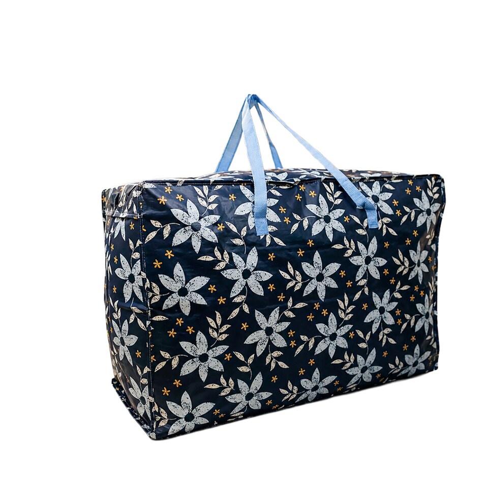 image 1 of Extra Large Jumbo Reusable Laundry/Shopping/Storage Bag with Zip Blue Flower