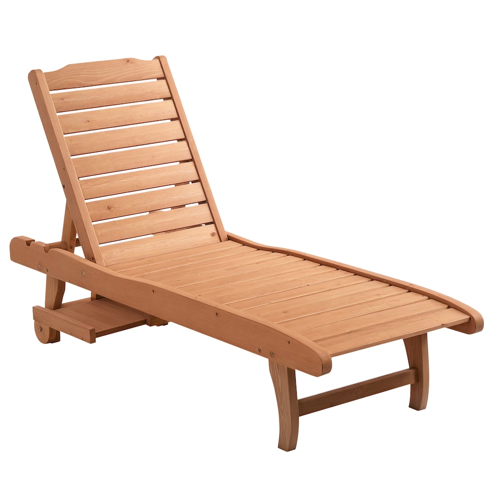 image 1 of Outsunny Wooden Sun Lounger Outdoor Patio Sun Bed w/ Pull-out Table | Red