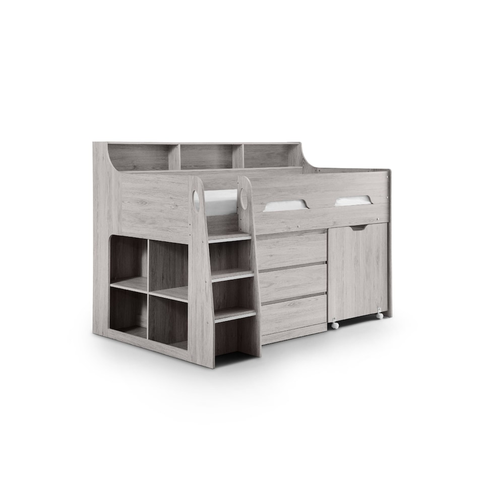 image 1 of Jupiter Mid Sleeper with Pull-Out Desk and Storage - Grey Oak Effect, Single