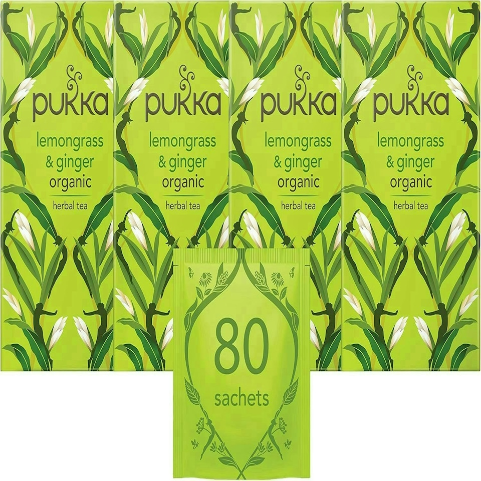 image 1 of Pukka Herbs Organic Herbal Tea, Lemongrass & Ginger, 4 Packs, 80 Teabags 4