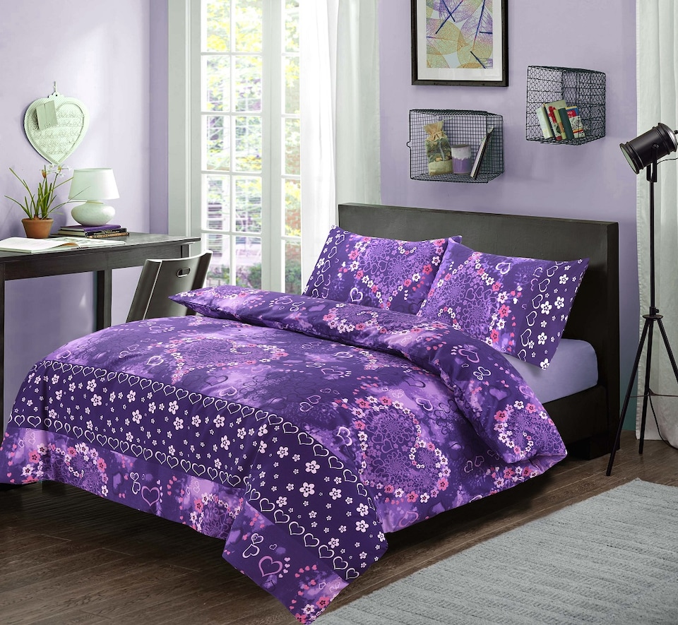 image 1 of Homes Linen Luxury Polycotton Jasmine Floral Duvet Cover Set with Pillowcases Soft Printed Bedding Set | Copper | Plum | Super King
