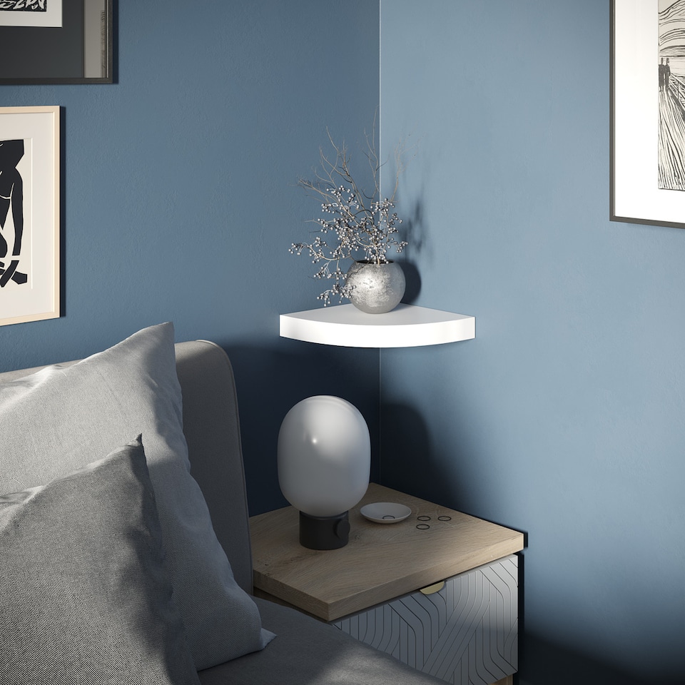 image 1 of Wooden Wall Mounted Floating Corner Shelf | White | 1