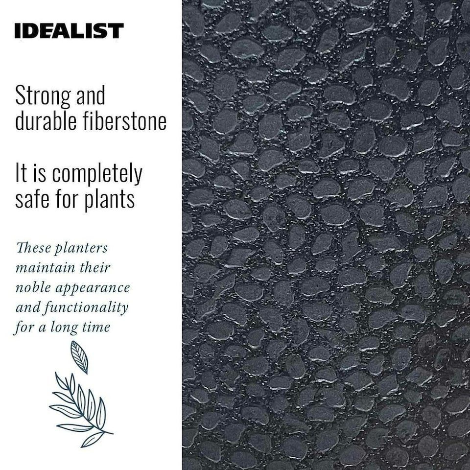 image 1 of Hammered Stone Black Cylinder Planter, Outdoor Plant Pot D36 H36 cm, 30.9 ltrs Cap.