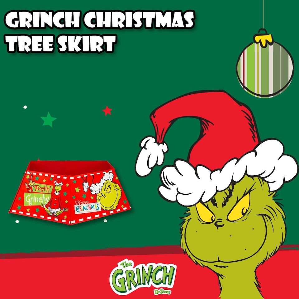 image 1 of PMS Grinch Christmas Tree Skirt Decoration 60cm x 80cm Red