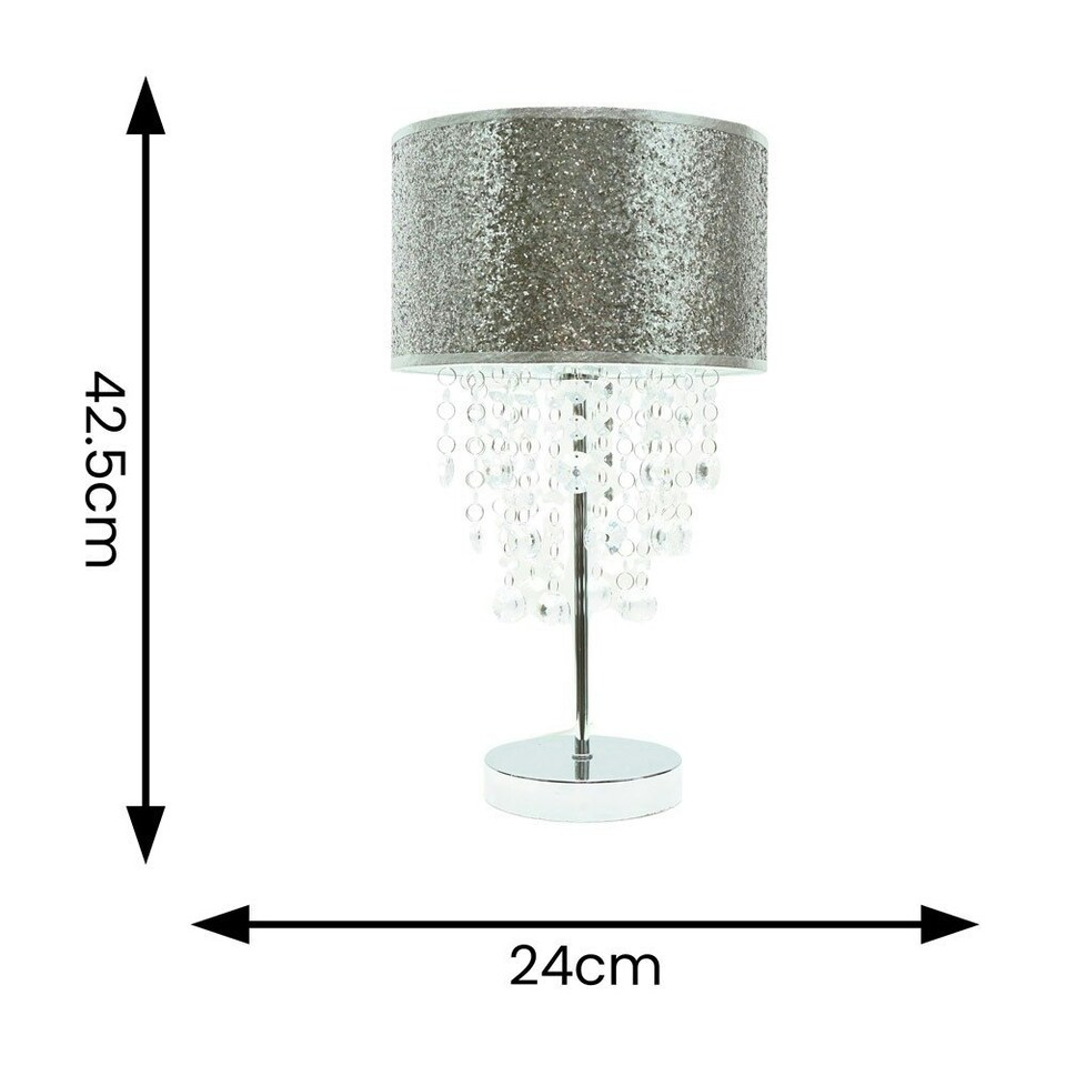 image 1 of ValueLights Bonita Silver Glitter Droplet Shade Table Lamp & Bulb Silver