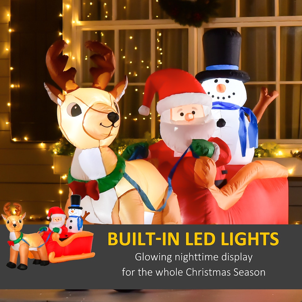 image 1 of HOMCOM 6.5ft Christmas Inflatable Santa Claus on Sleigh Deer, LED Lighted for Home Indoor Outdoor Garden Lawn Decoration Party Prop