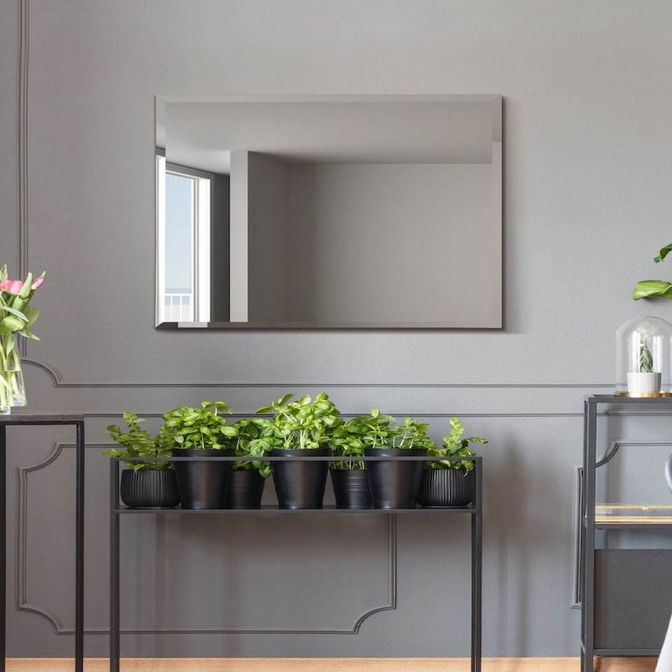 image 1 of The Moderni - All Glass Modern Bevelled Square Wall Mirror 24" X 24" (60x60CM) N/A