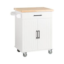 SoBuy Kitchen Trolley with Drawer and 2 Doors, White/Natural Wood, 29.1x18.1x35.8 inches, 27.9 kg - FKW119-WN
