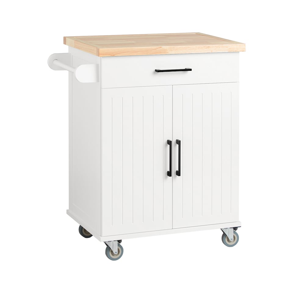 image 1 of SoBuy Kitchen Trolley with Drawer and 2 Doors, White/Natural Wood, 29.1x18.1x35.8 inches, 27.9 kg - FKW119-WN