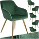 image 1 of Chair Marilyn - with armrests, padded, velvet look, golden steel legs - Set of 6 Green | Dark Green/Gold