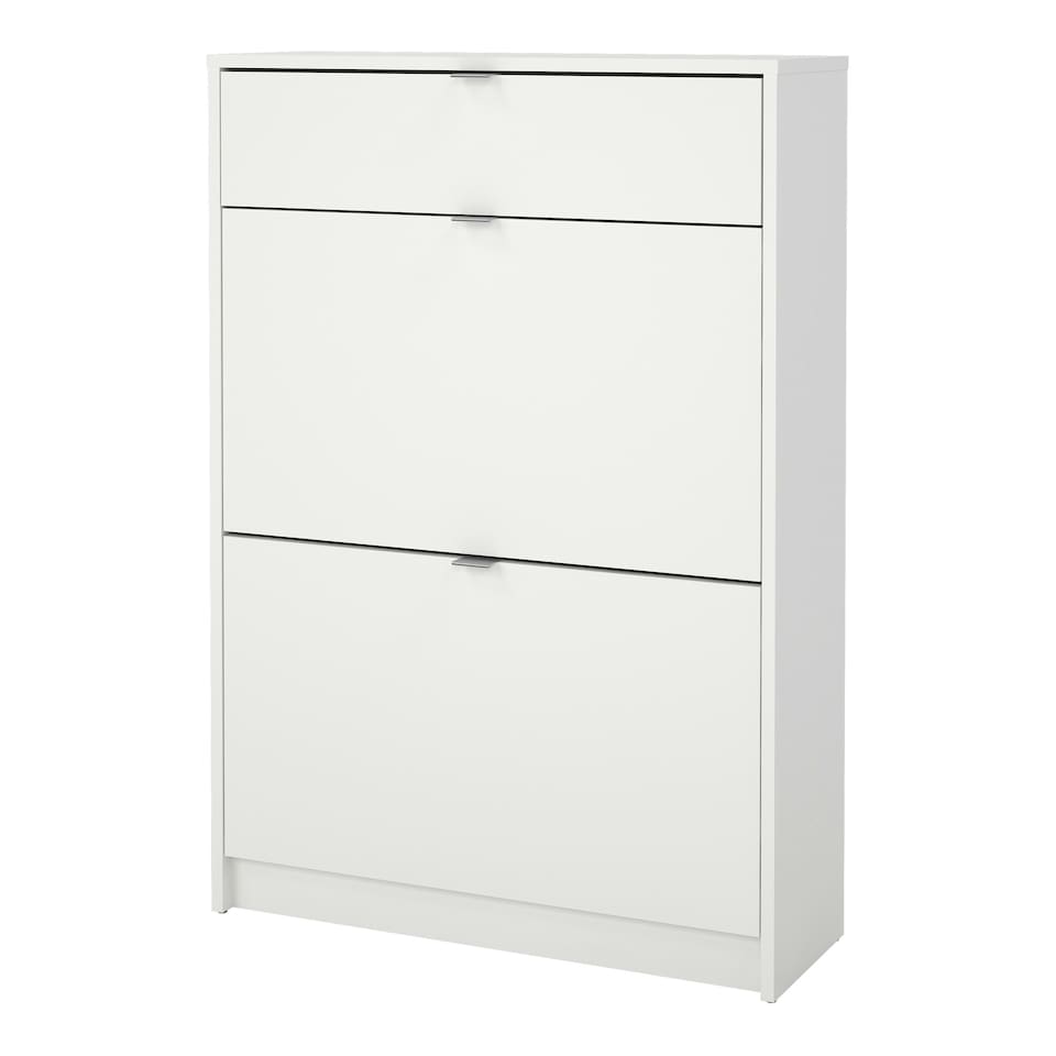 image 1 of Shoes Shoe Cabinet 2 Flip Down Doors + 1 Drawer in White