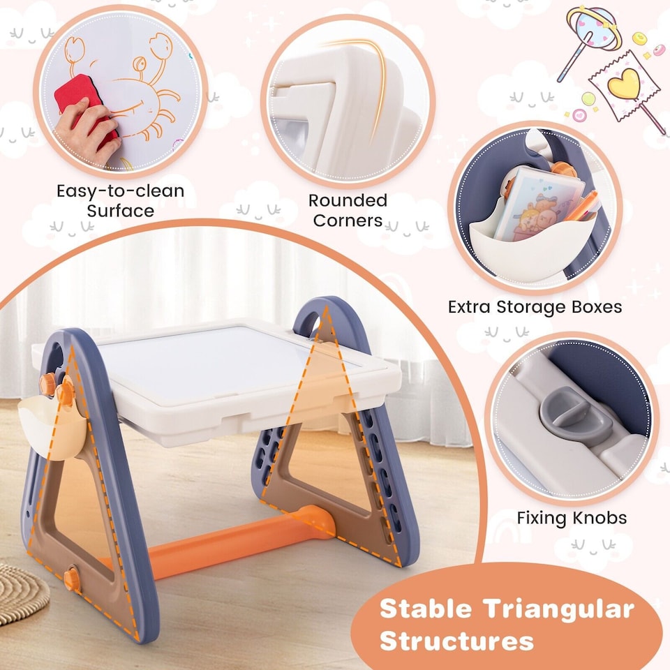 image 1 of COSTWAY 2-in-1 Kids Art Table & Easel with Desktop