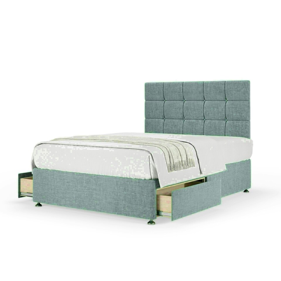 Duckegg Linen 2 Drawer Divan Base and Pearl Headboard Super King