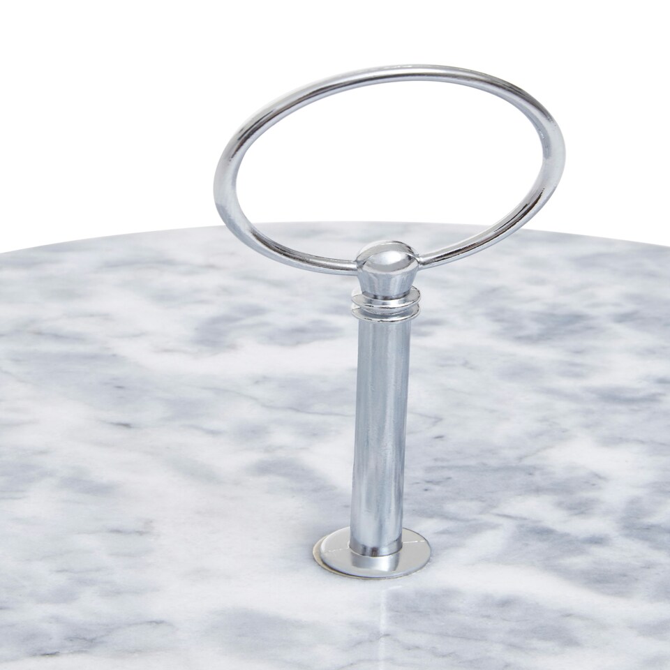 image 1 of Salerno Grey Marble Cake Stand With Silver Handle Grey