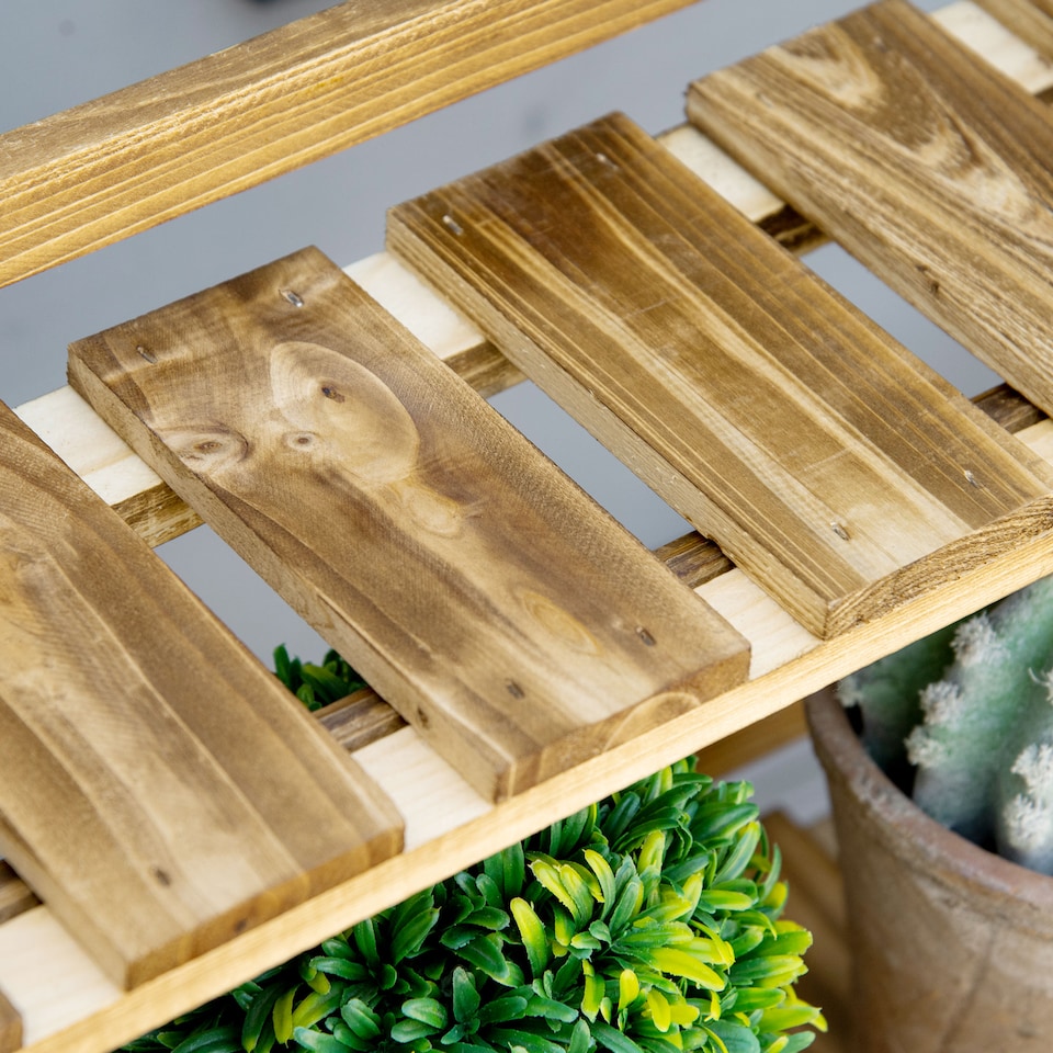 image 1 of Outsunny Flower Stand Plant Display Rack 3-Tier Foldable Wood Garden Patio