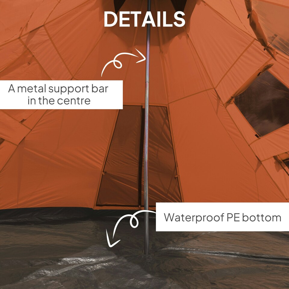 image 1 of Outsunny 6-7 Person Large Family Party Camping Tent W/ Carrying Bag Orange | Orange