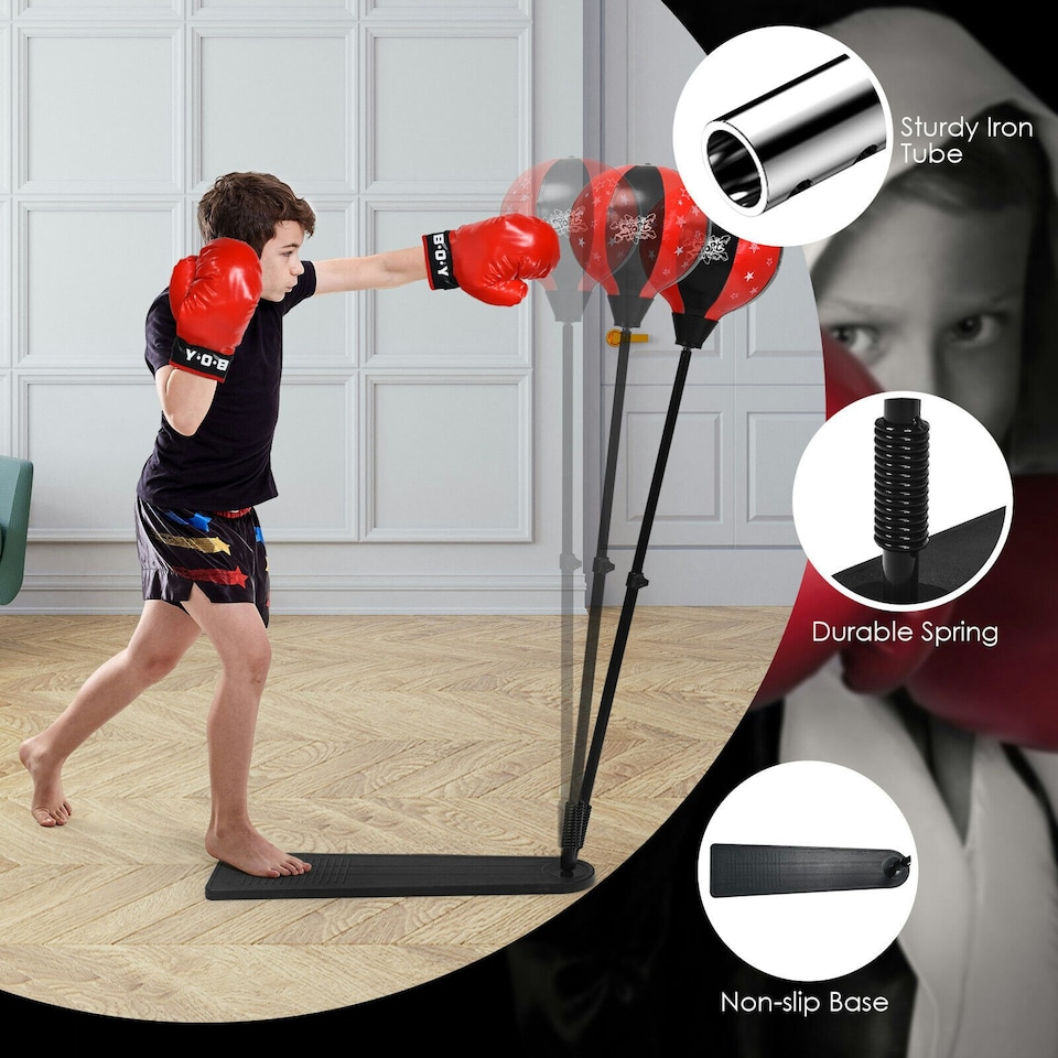 image 1 of COSTWAY Freestanding Height Adjustable Kids Punching Bag Red