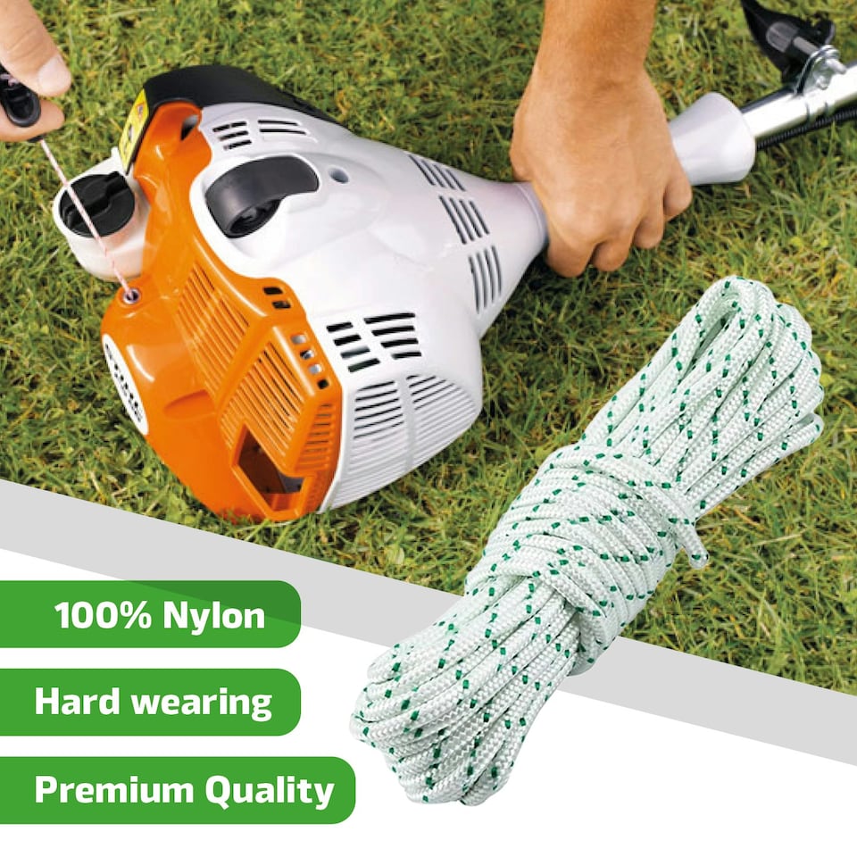 image 1 of SPARES2GO Pull Cord 3.5mm x 100m Starter Rope Recoil Lawnmower Chainsaw Strimmer Blower