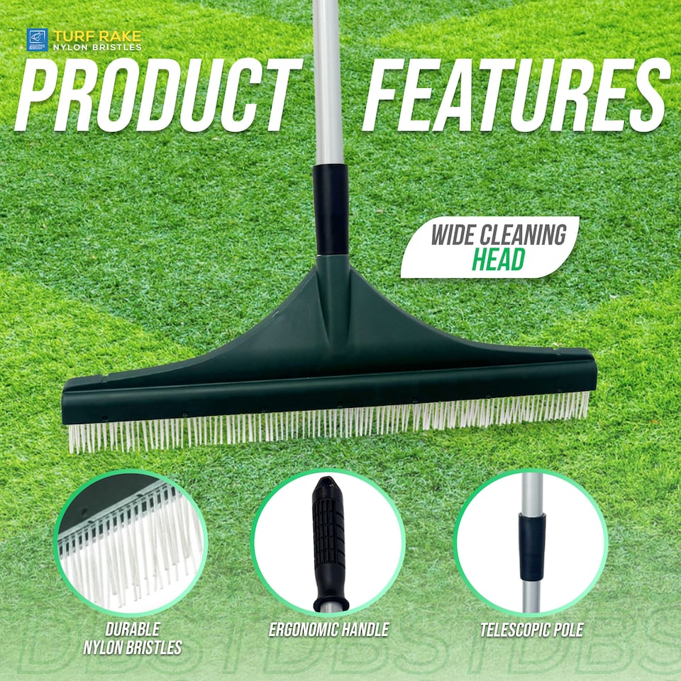 image 1 of Telescopic Artificial Grass Brush with Stainless Steel Handle Turf Rake and Garden Broom for Fake Lawns