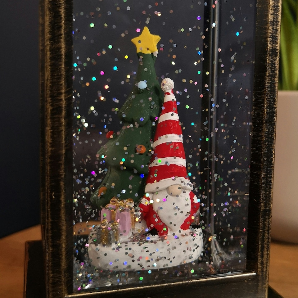 image 1 of 28cm LED Christmas Glitter Water Spinner Antique Lantern Snowy Gonk Scene