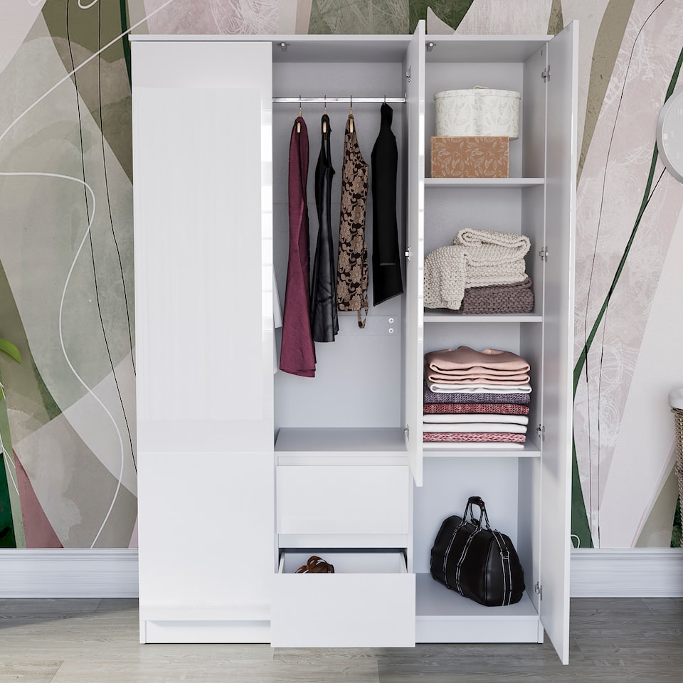 image 1 of Vida Designs Glinton 3 Door 2 Drawer Wardrobe With Clothes Rail, White