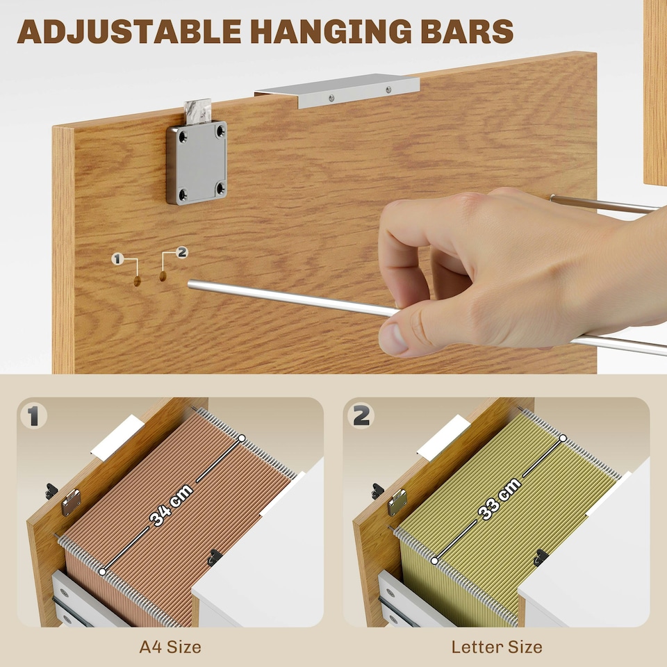 image 1 of HOMCOM 2 Drawer Filing Cabinet with Adjustable Hanging Bars for A4 and Letter