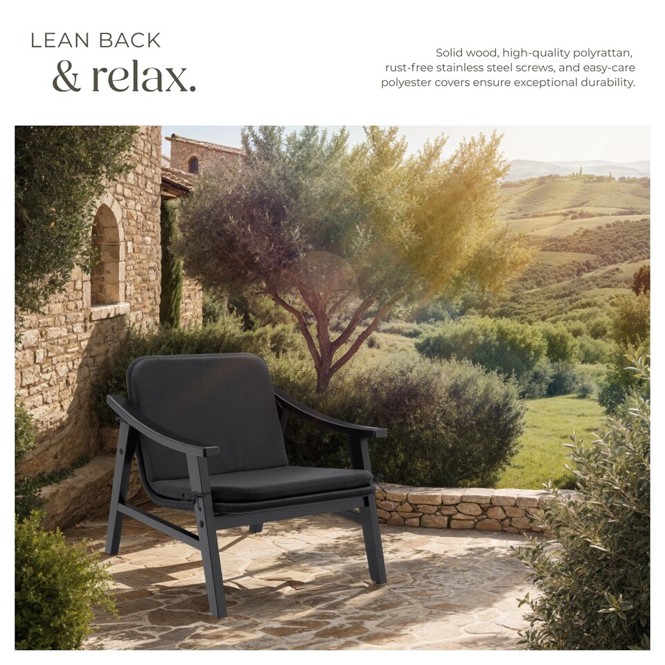 image 1 of Rattan Garden Chair Outdoor Furniture Chairs Varnished Wooden Frame Lounge Arm Chair | Black | black | One Size | 1