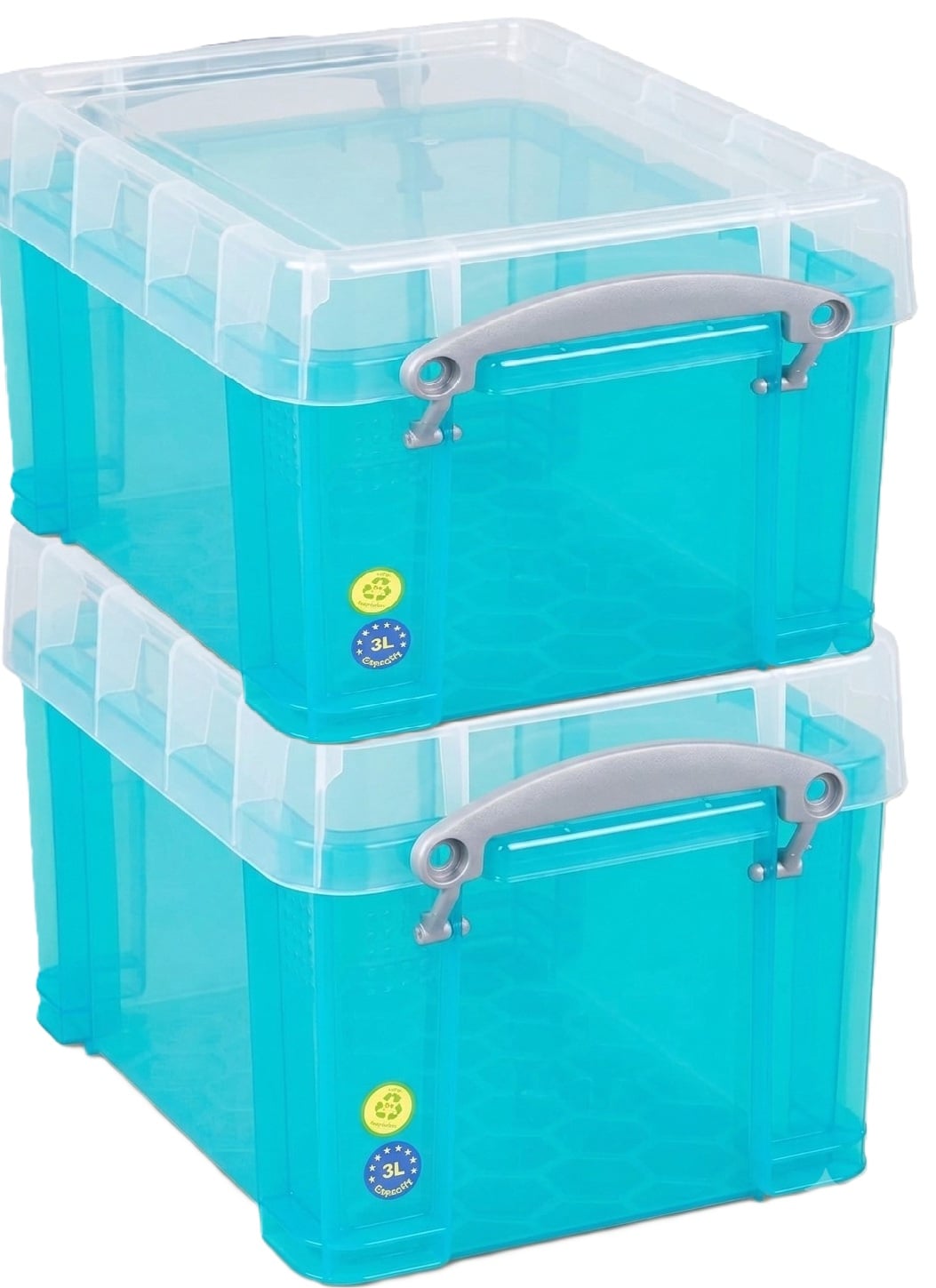 Really Useful Plastic Storage Box 3 Litre Transparent Blue Pack of 2