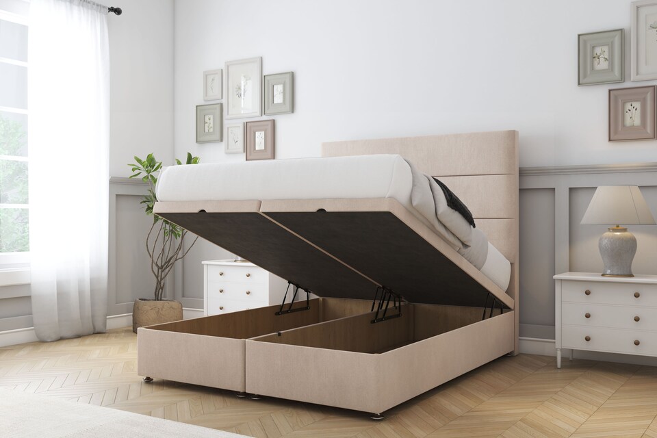 image 1 of Sloomy Texas Sand Naples Ottoman Bed With Mattress With 26" Strutted Headboard 4' Small Double