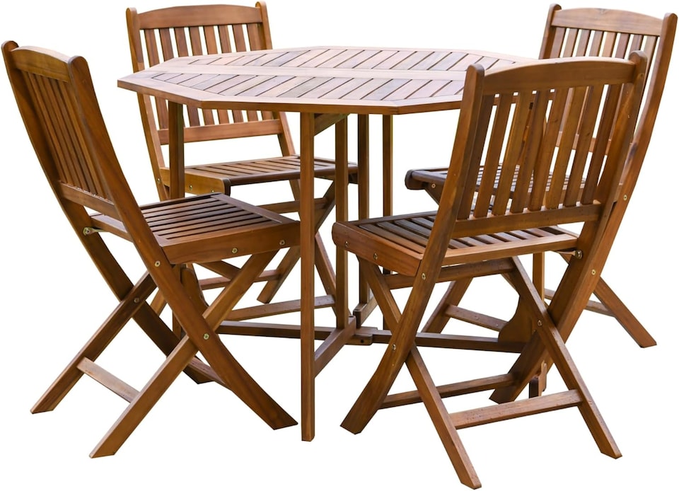 image 1 of Acacia Garden Dining Set with Cushions for 4 People, Folding Design