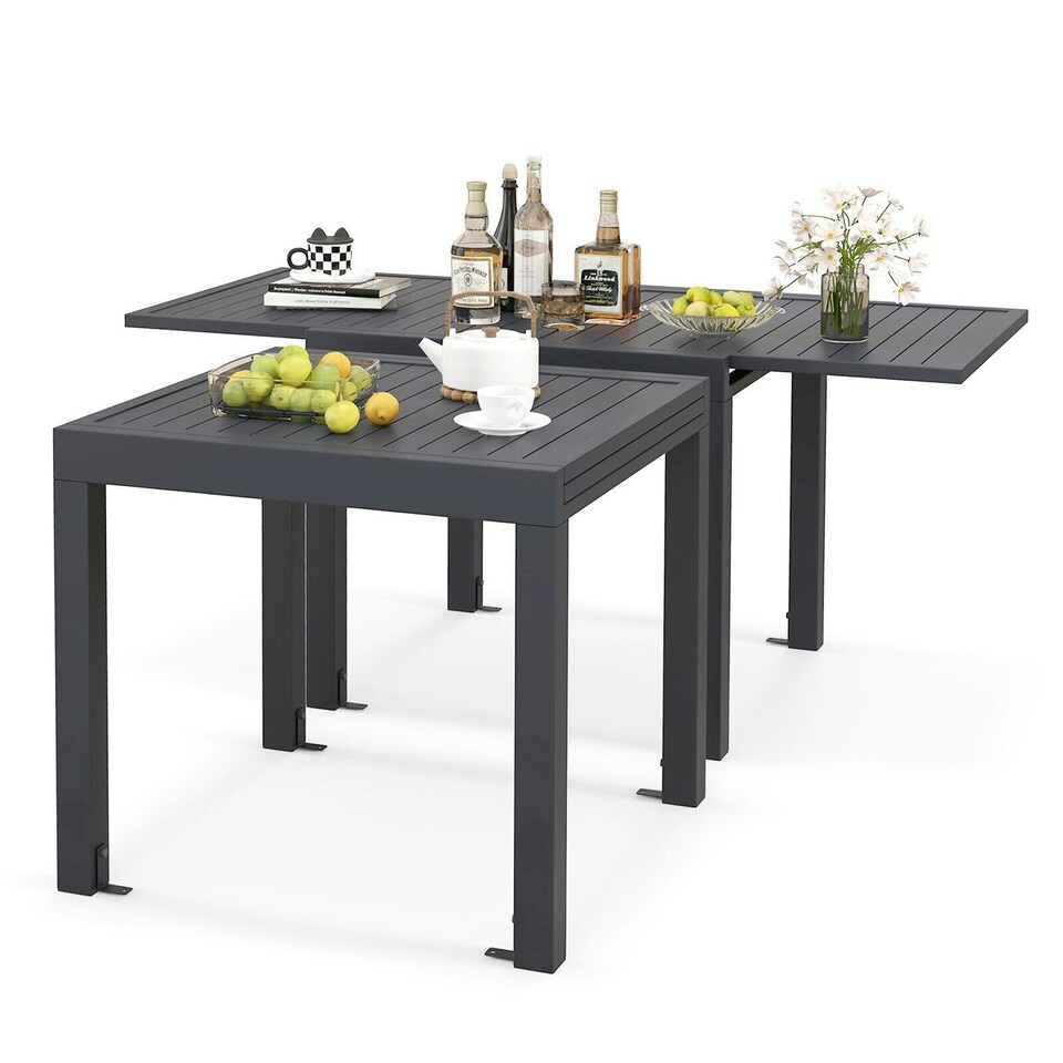 image 1 of COSTWAY Patio Dining Table 80-160cm 4-6 Person Grey