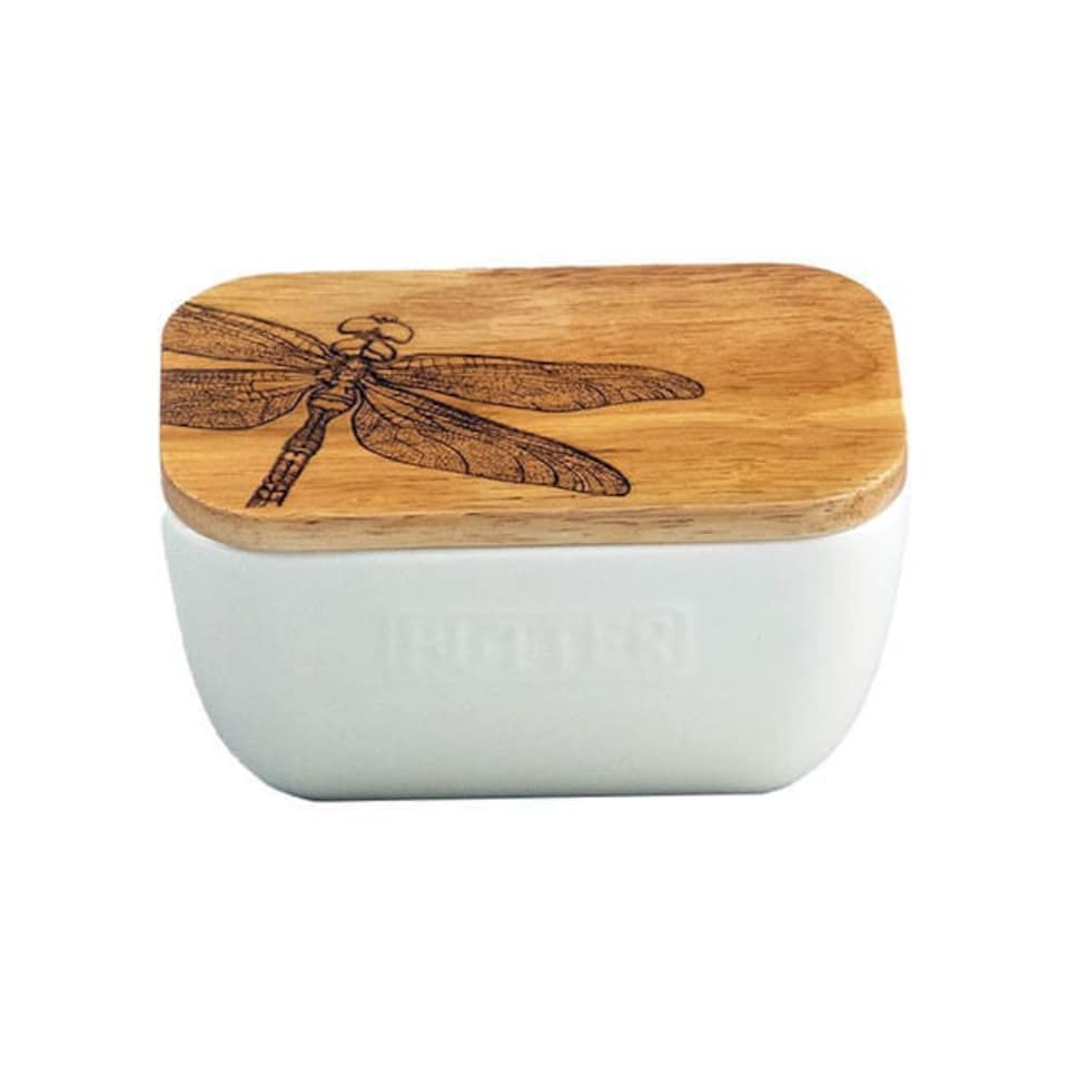 image 1 of The Just Slate Company Dragonfly White Butter Dish