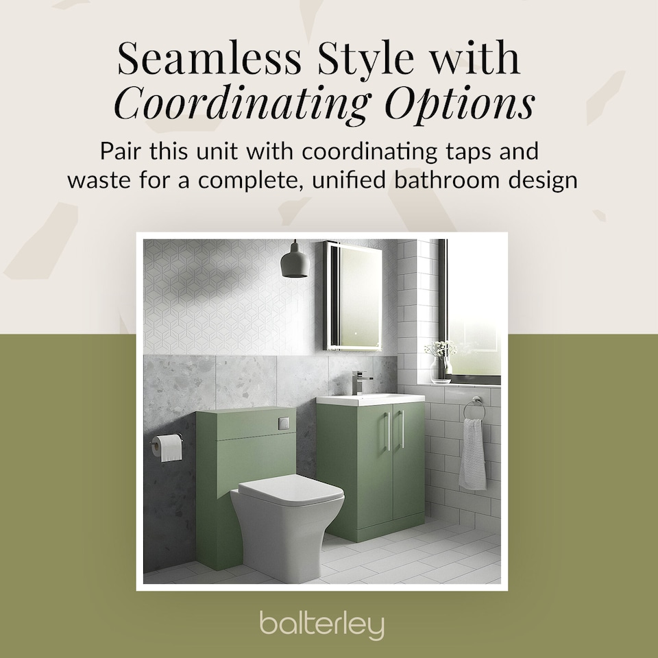 image 1 of Balterley Level Compact Bathroom Cloakroom Vanity Basin Unit with Ceramic Basin, Handles | Green | Satin Green